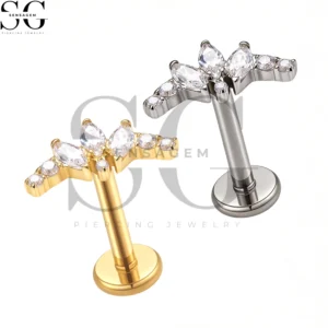 SGYS1315 Wholesale F136 Titanium Marquise Round CZ Fan Cluster Labret Stud Internally Threaded Piercing Jewelry