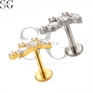 SGYS1318 Wholesale F136 Titanium Marquise CZ Fan Cluster Labret Stud Internally Threaded Piercing Jewelry