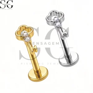 SGYS1319 Wholesale F136 Titanium Key CZ Labret Stud Internally Threaded Lip Piercing Jewelry
