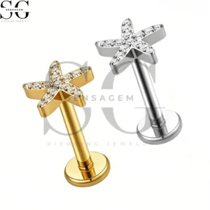 SGYS1320 Wholesale F136 Titanium Starfish CZ Labret Stud Internally Threaded Lip Piercing Jewelry