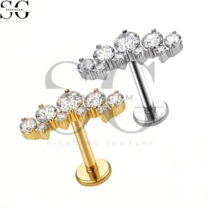 SGYS1321 Wholesale F136 Titanium Round CZ Fan Cluster Labret Stud Internally Threaded Piercing Jewelry