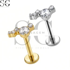 SGYS1322 Wholesale F136 Titanium Round CZ Asymmetric Cluster Labret Stud Internally Threaded Piercing Jewelry