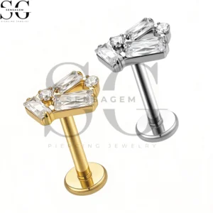 SGYS1323 Wholesale F136 Titanium Baguette CZ Fan Cluster Labret Stud Internally Threaded Piercing Jewelry