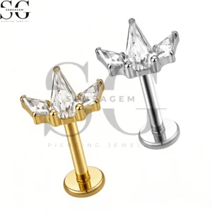 SGYS1327 Wholesale F136 Titanium Kite and Baguette CZ Fan Cluster Labret Stud Internally Threaded Piercing Jewelry