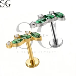 SGYS1328 Wholesale F136 Titanium Green Marquise Round CZ Fan Cluster Labret Stud Internally Threaded Piercing Jewelry