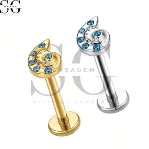SGYS1329 Wholesale F136 Titanium Seashell Blue CZ Labret Stud Internally Threaded Lip Piercing Jewelry