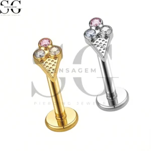 SGYS1330 Wholesale F136 Titanium Ice Cream Cone CZ Labret Stud Internally Threaded Lip Piercing Jewelry