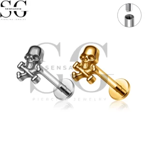 SG4474 G23 Titan-Ohrstecker mit flachem Innengewinde und gotischem Piratenschädel für die Lippe & Ohrlochstechen