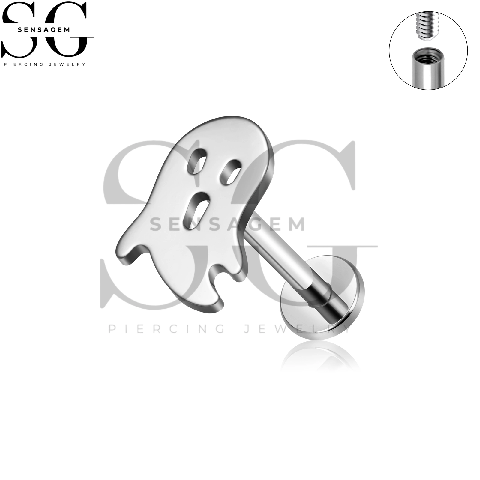 SG4478 G23 Titan-Ohrstecker mit flachem Innengewinde und gruseligem, niedlichem Geist für die Lippe & Ohrlochstechen – Bild 2