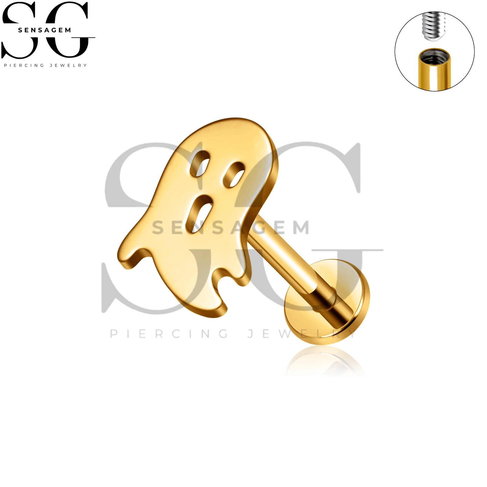 SG4478 G23 Titan-Ohrstecker mit flachem Innengewinde und gruseligem, niedlichem Geist für die Lippe & Ohrlochstechen