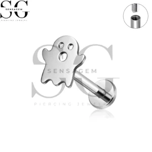 SG4479 G23 Titan-Ohrstecker mit flachem Innengewinde und kleinem Cartoon-Geist für die Lippe & Ohrlochstechen