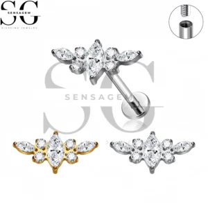 SG4483 Pendientes con parte posterior plana en racimo de cristal marquesa de titanio de grado implante