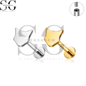 SG4486 G23 Titanio Lindo Gato Cabeza Plana Labio Anillo Kitty Silueta Labret Stud