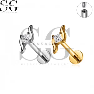 SG4490 G23 Anillo de labio con parte posterior plana de titanio Corte princesa Cuadrado CZ Curvo Llama Labret Stud