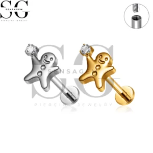 SG4491 G23 Anillo de labio trasero plano de hombre de jengibre de titanio lindo CZ galleta Labret Stud