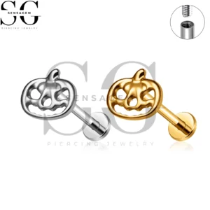 SG4494 G23 Titanio Calabaza de Halloween Anillo de labio con parte posterior plana Recorte Jack-O-Lantern Labret Stud