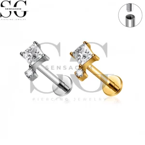 SG4495 G23 Anillo de labio con parte posterior plana de titanio Corte princesa Cuadrado CZ Offset Cluster Labret Stud