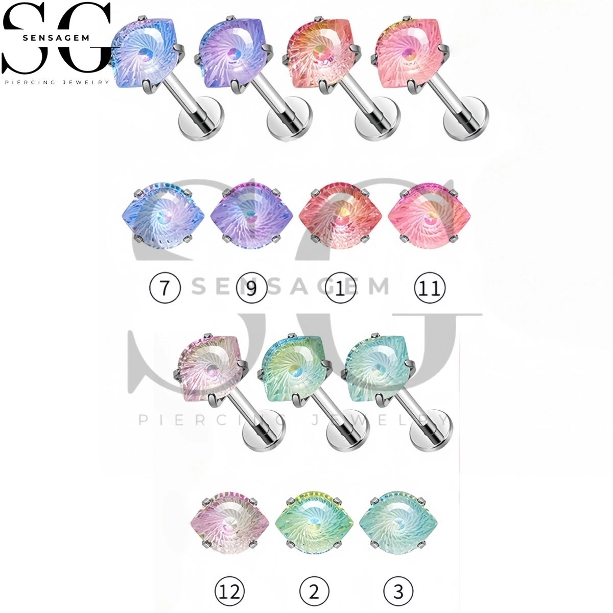 SG4498 G23 Titanium Flat Back Lip Ring Marquise Sunburst Crystal Labret Stud - immagine 3
