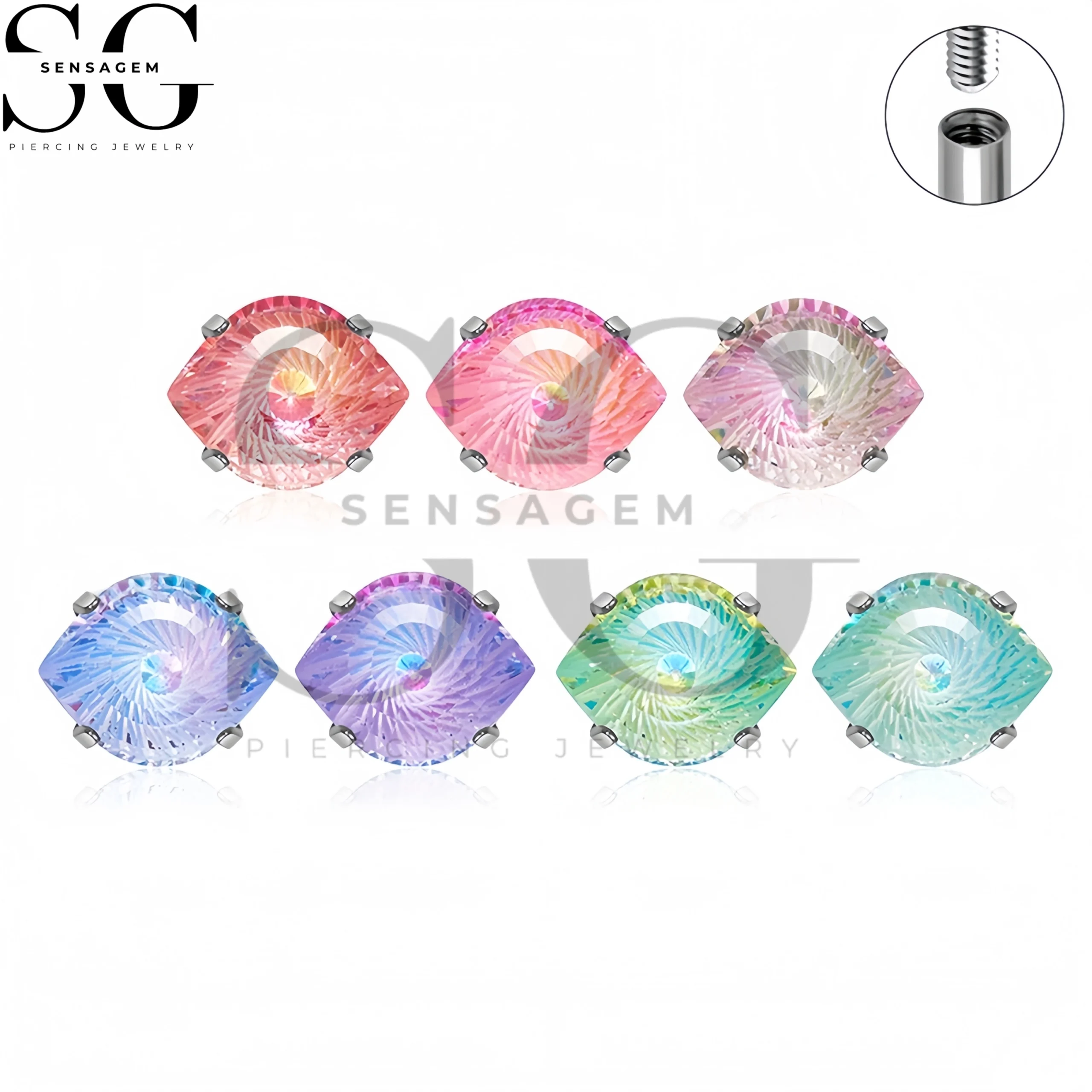 SG4498 G23 Titanium Flat Back Lip Ring Marquise Sunburst Crystal Labret Stud - immagine 4