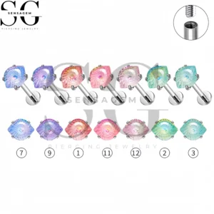 SG4498 G23 Anillo de labio con parte posterior plana de titanio Marquesa Sunburst Crystal Labret Stud