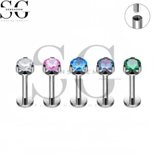 SG4500 G23 Juego de puntas de anillo de labio con parte posterior plana de titanio CZ Labret Stud