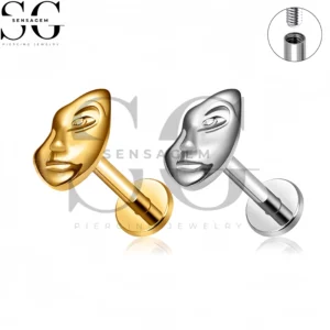 SG4501 G23 Anillo de labio con cara abstracta de titanio, parte posterior plana, máscara surrealista, Labret Stud