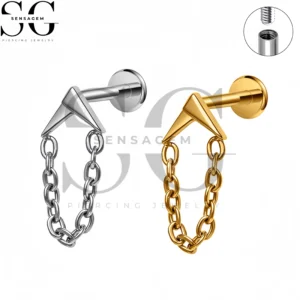 SG4502 G23 Anillo de labio con parte posterior plana de titanio Geométrico Chevron Triángulo Colgante Cadena Labret Stud