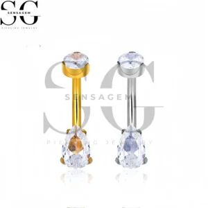 SG6058 G23 Anillo de ombligo de titanio 14G Anillo de ombligo con circonita cúbica en forma de lágrima con corte de pera