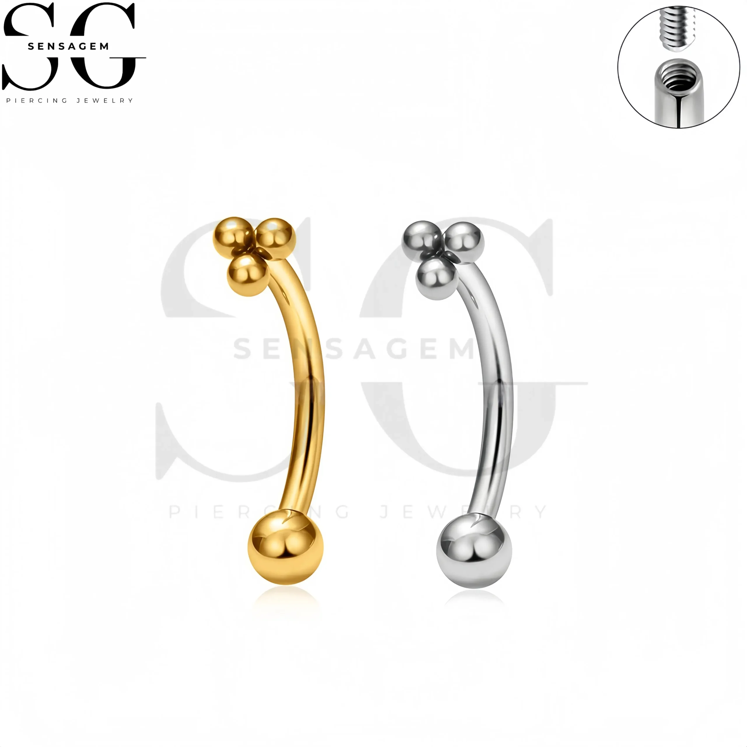 SG7032 ASTM F136 Implant Grade Titanium Tri-Bead Eyebrow Ring