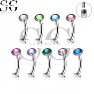 Anillo flotante para ombligo de titanio SG7037 G23, barra curva de 14G, anillo para ombligo de disco plano con bisel de 10mm y 12mm