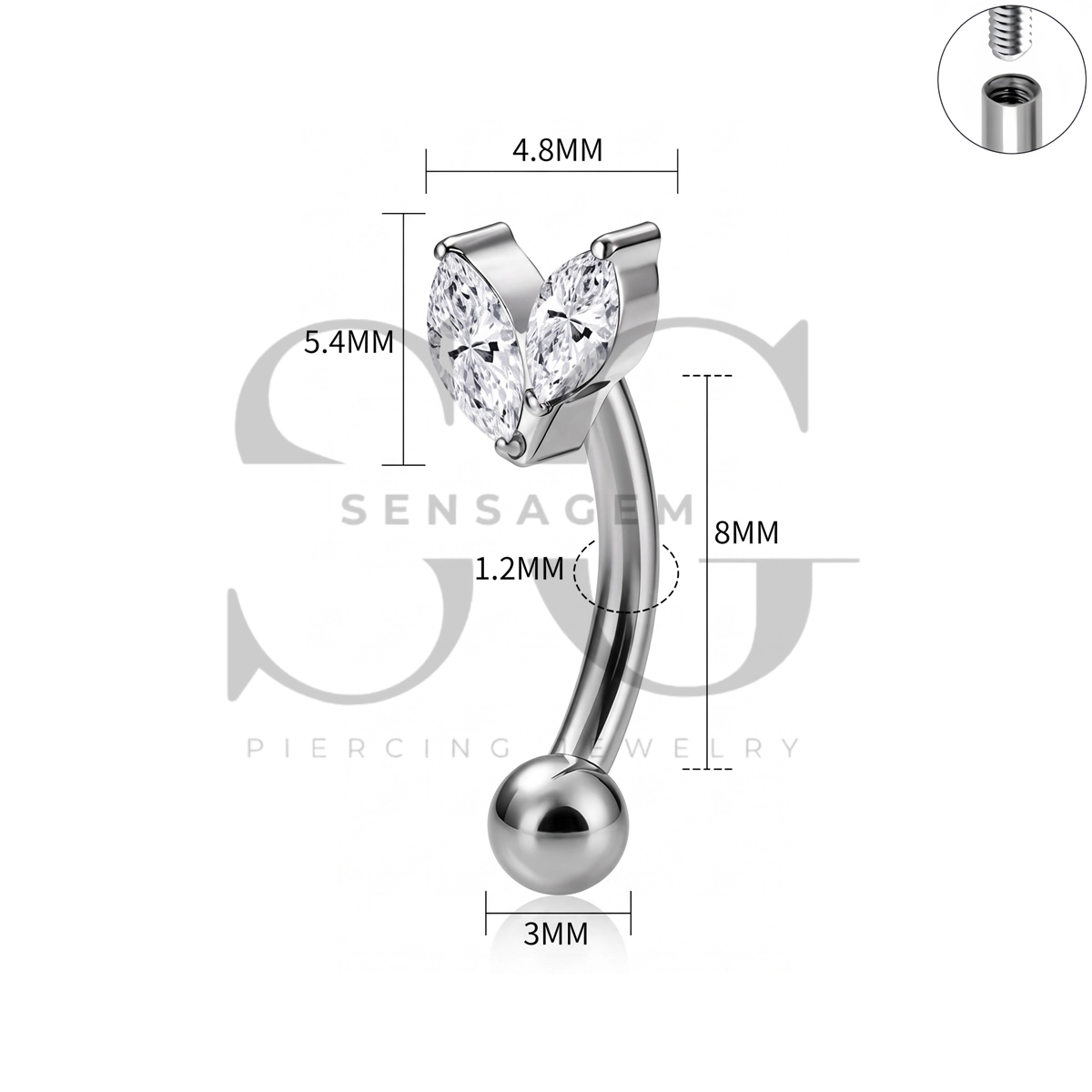 SG7039 ASTM F136 Implant Grade Titanium Leaf Sprout Eyebrow Ring – Bild 2