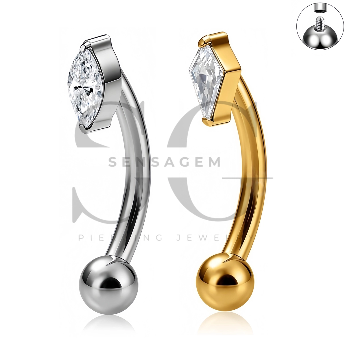 SG7040 ASTM F136 Implant Grade Titanium Marquise CZ Eyebrow Ring