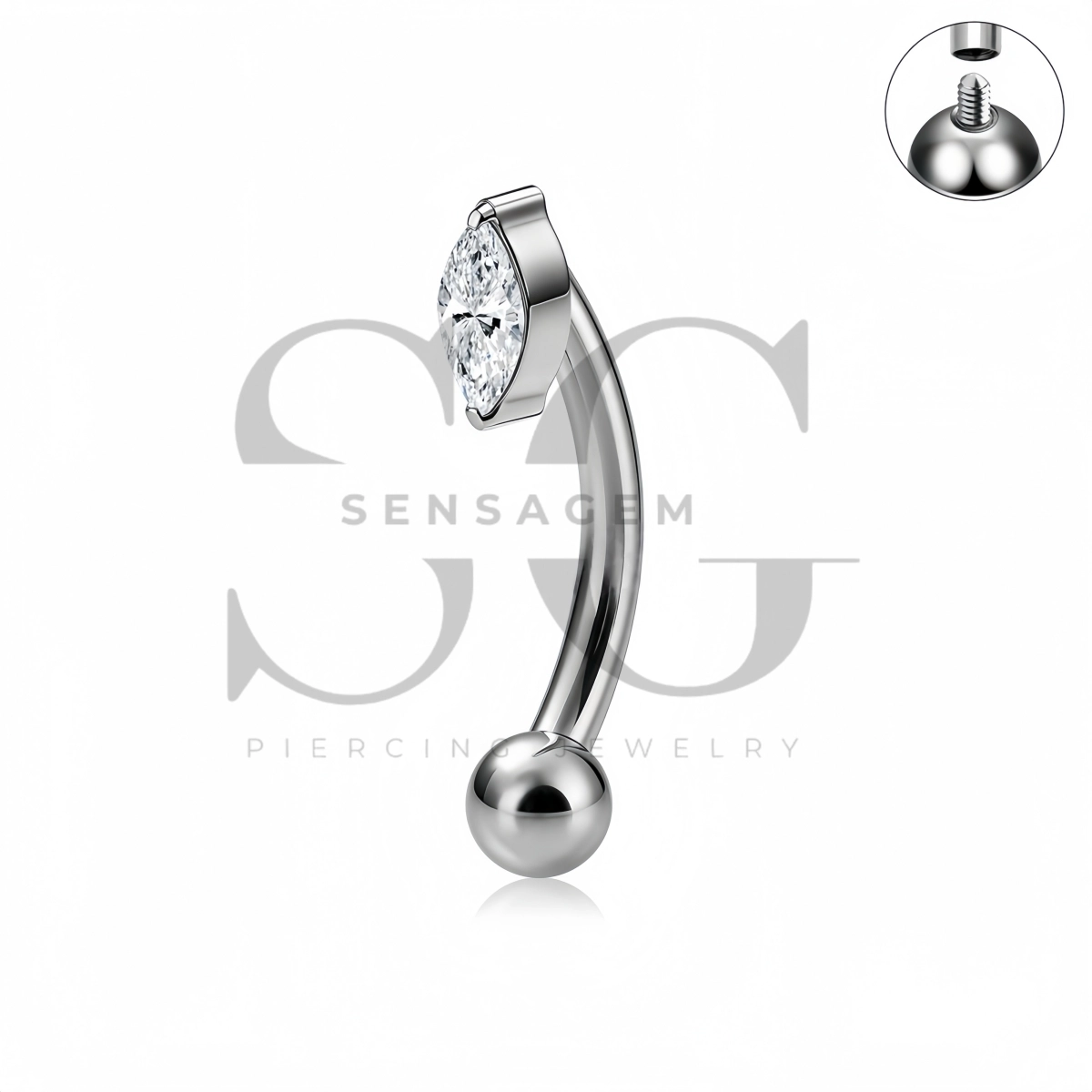 SG7040 ASTM F136 Implant Grade Titanium Marquise CZ Eyebrow Ring – Bild 2