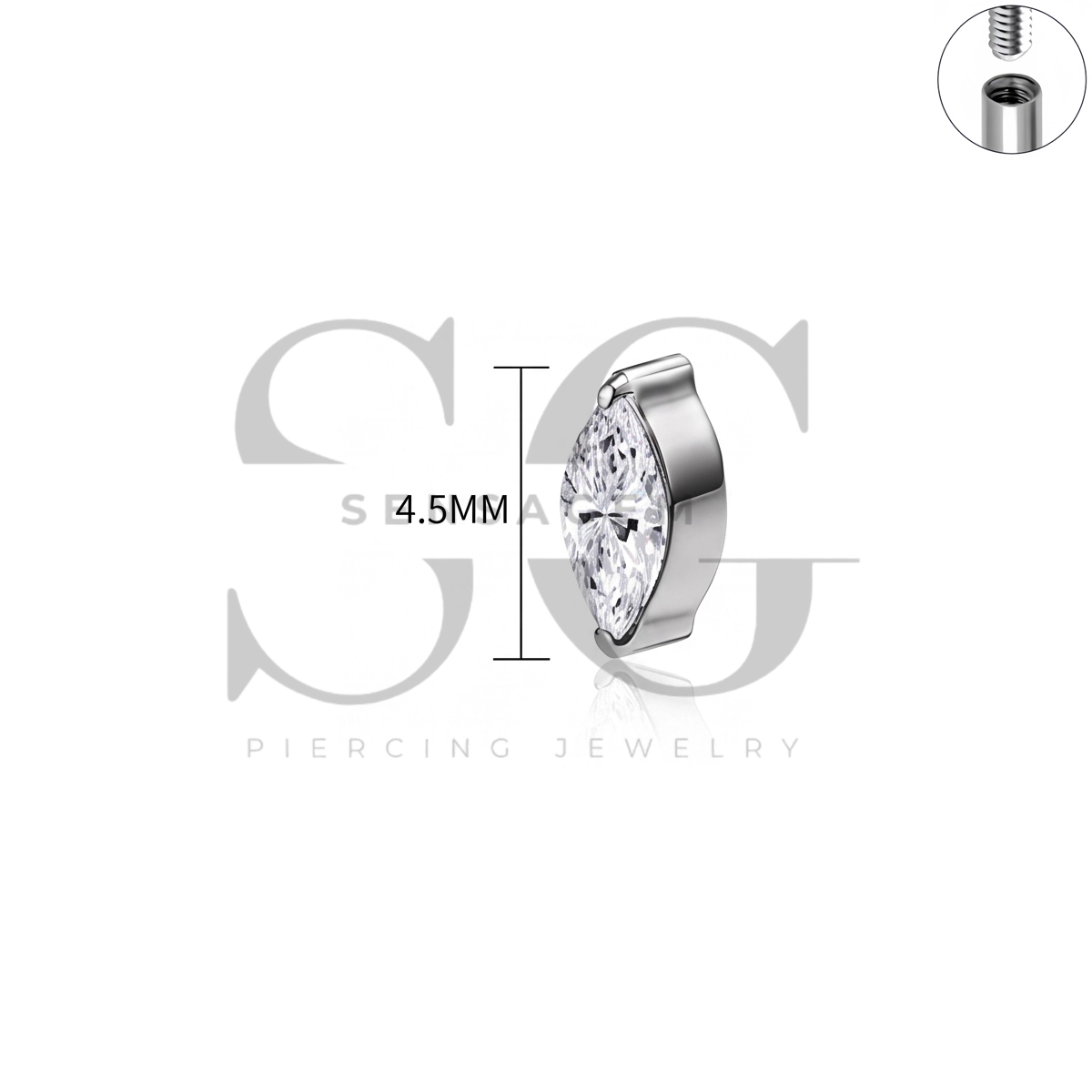 SG7040 ASTM F136 Implant Grade Titanium Marquise CZ Eyebrow Ring – Bild 4