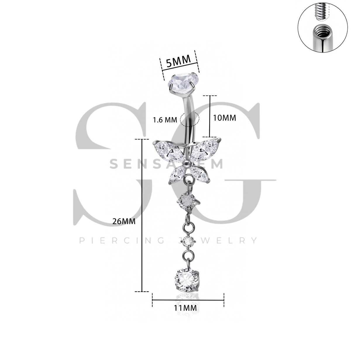 SG7049 Anello per ombelico a farfalla in titanio di grado implantare ASTM F136 - immagine 2