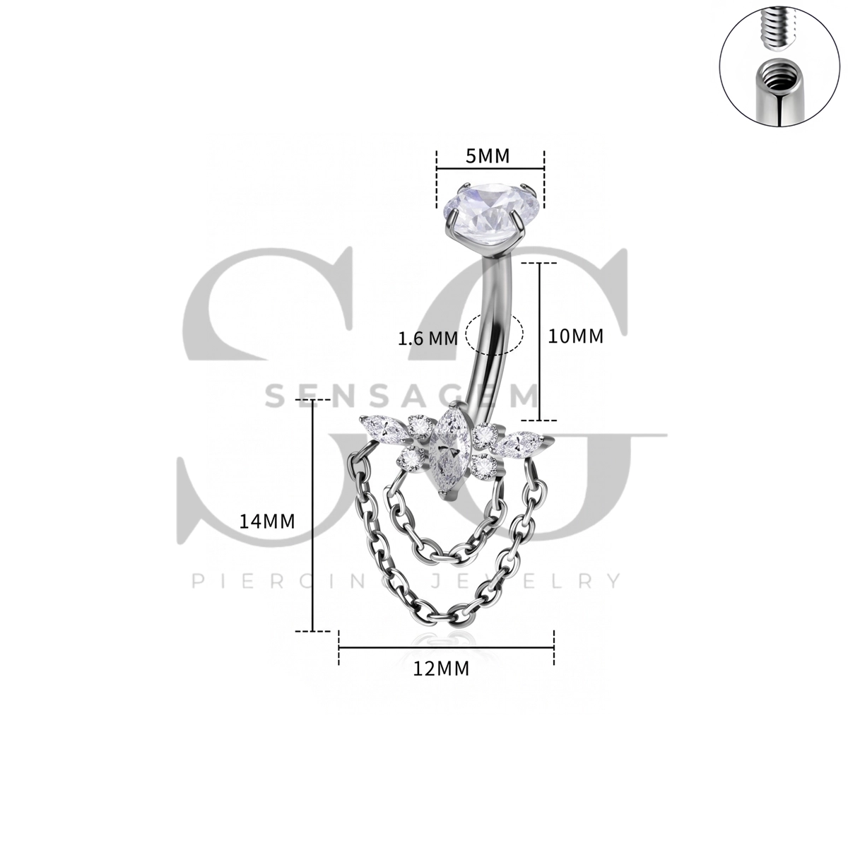 SG7050 ASTM F136 Implant Grade Titanium Wing Navel Ring – Bild 4