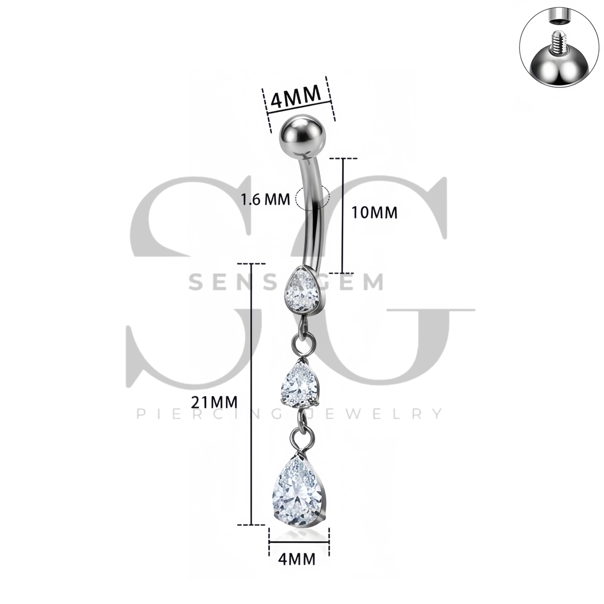 SG7052 ASTM F136 Implant Grade Titanium Dangle Navel Ring - Afbeelding 4