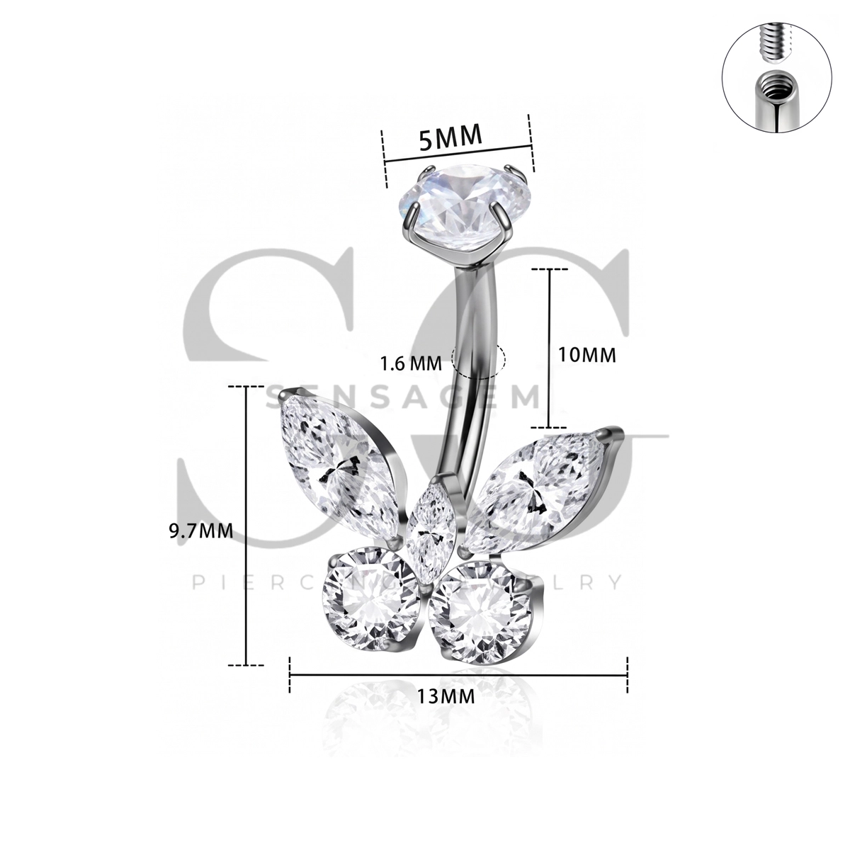 SG7053 ASTM F136 Implant Grade Titanium Butterfly Navel Ring - Image 4