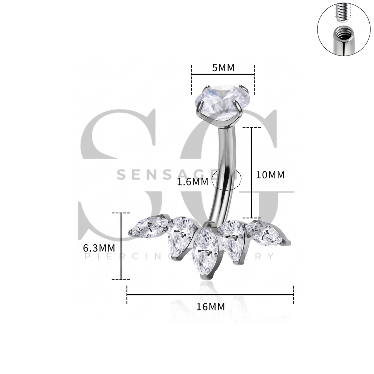 SG7056 ASTM F136 Implant Grade Titanium Fan Navel Ring - Image 4
