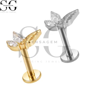 SGYS1337 G23 Anillo de labio con parte posterior plana de titanio Marquesa CZ Hoja Labret Stud