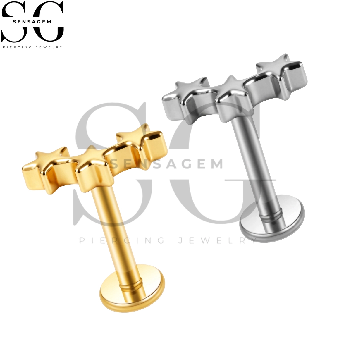 SGYS1338 G23 Titan-Lippenring mit flacher Rückseite, dreifacher Sternhaufen-Labret-Ohrstecker