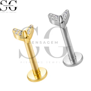 SGYS1339 G23 Anillo de labio con parte posterior plana de titanio Pavé CZ Chevron Labret Stud