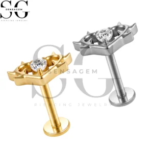 SGYS1340 G23 Anillo de labio con parte posterior plana de titanio Espina gótica Mal de ojo CZ Labret Stud