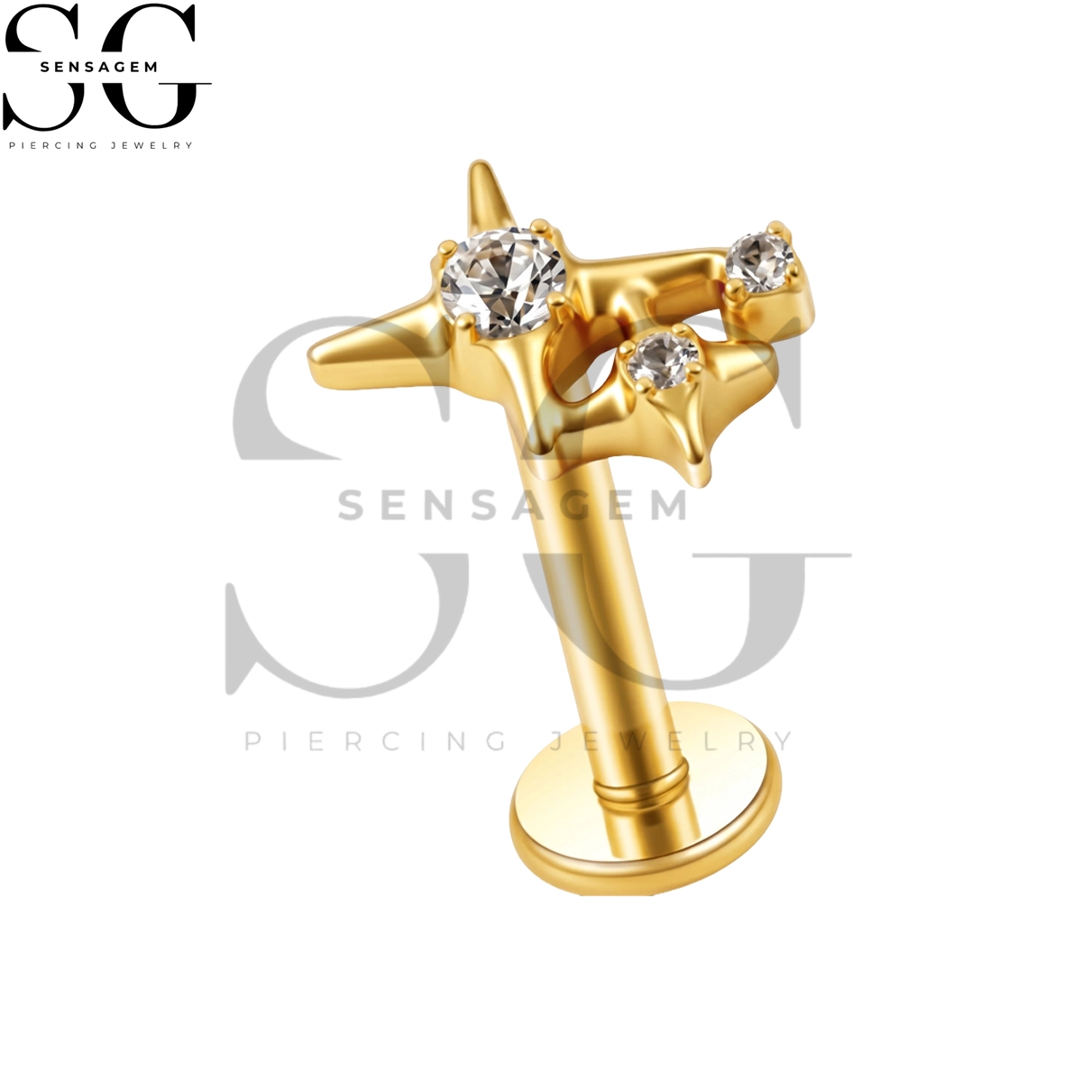 SGYS1341 G23 Titan-Lippenring mit flacher Rückseite, Sternhaufen, CZ-Labret-Ohrstecker – Bild 2