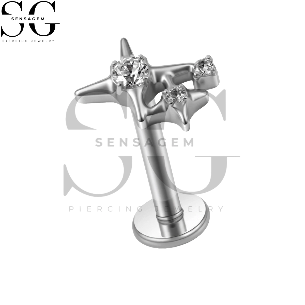 SGYS1341 G23 Titan-Lippenring mit flacher Rückseite, Sternhaufen, CZ-Labret-Ohrstecker – Bild 3