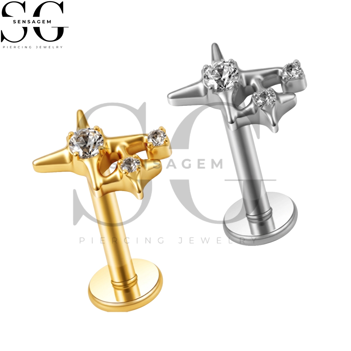 SGYS1341 G23 Titan-Lippenring mit flacher Rückseite, Sternhaufen, CZ-Labret-Ohrstecker