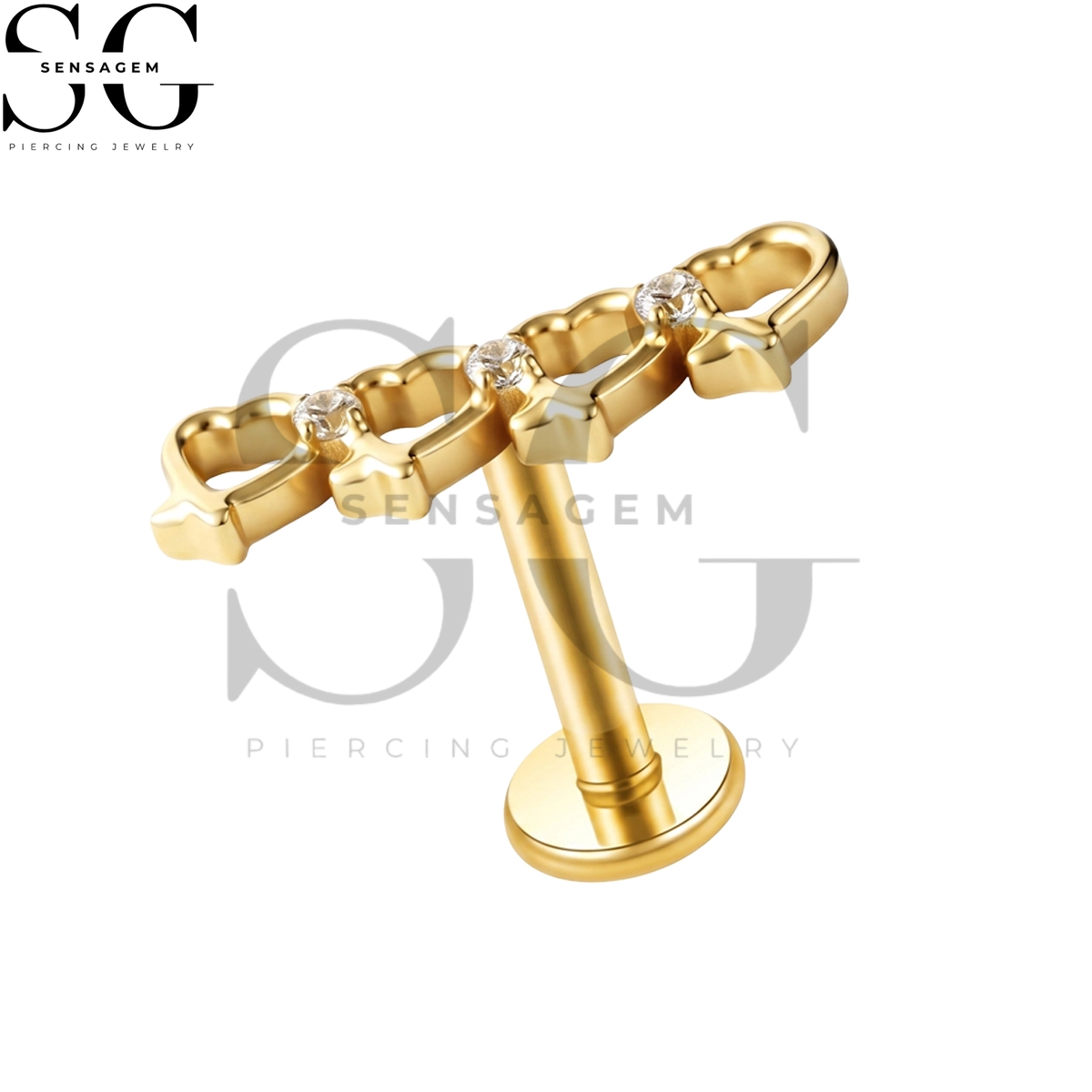 SGYS1342 G23 Anillo de labio con parte posterior plana de titanio con triple corazón CZ Labret Stud - Imagen 3