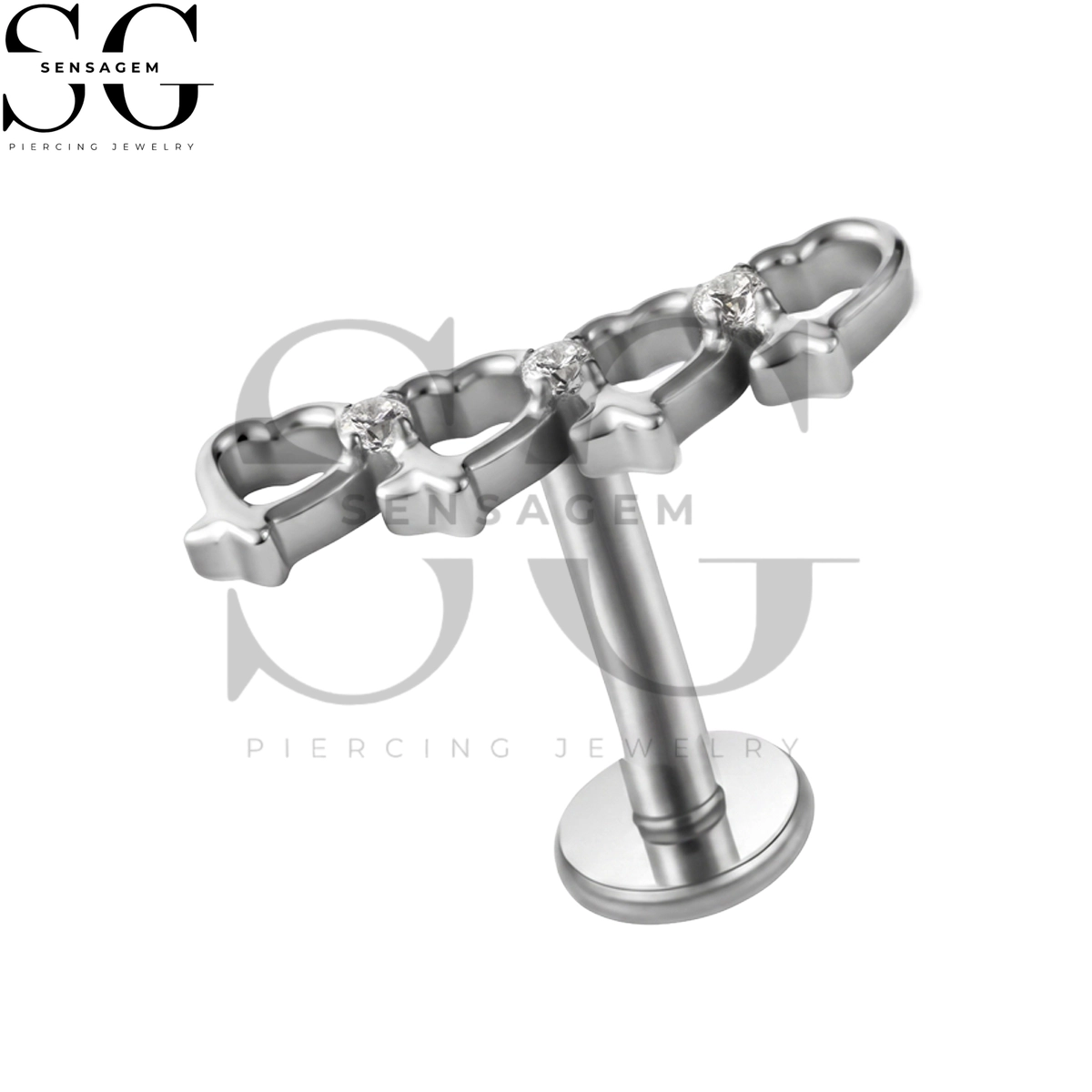 SGYS1342 G23 Anillo de labio con parte posterior plana de titanio con triple corazón CZ Labret Stud - Imagen 2
