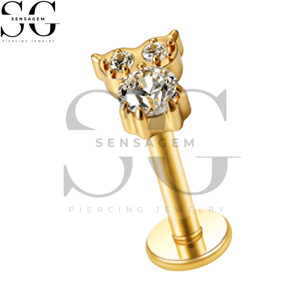 SGYS1343 G23 Anillo de labio con parte posterior plana de titanio Lindo gato búho CZ Labret Stud - Imagen 2