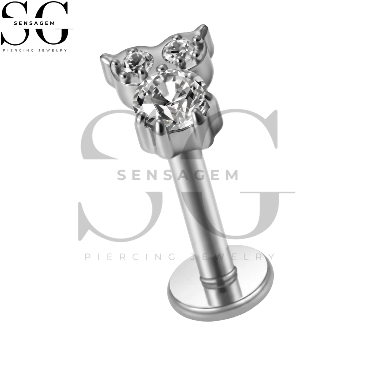 SGYS1343 G23 Anillo de labio con parte posterior plana de titanio Lindo gato búho CZ Labret Stud - Imagen 3